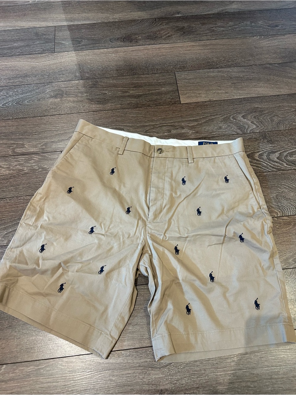 Polo by Ralph Lauren Beige Shorts with Navy Embroidered Logos